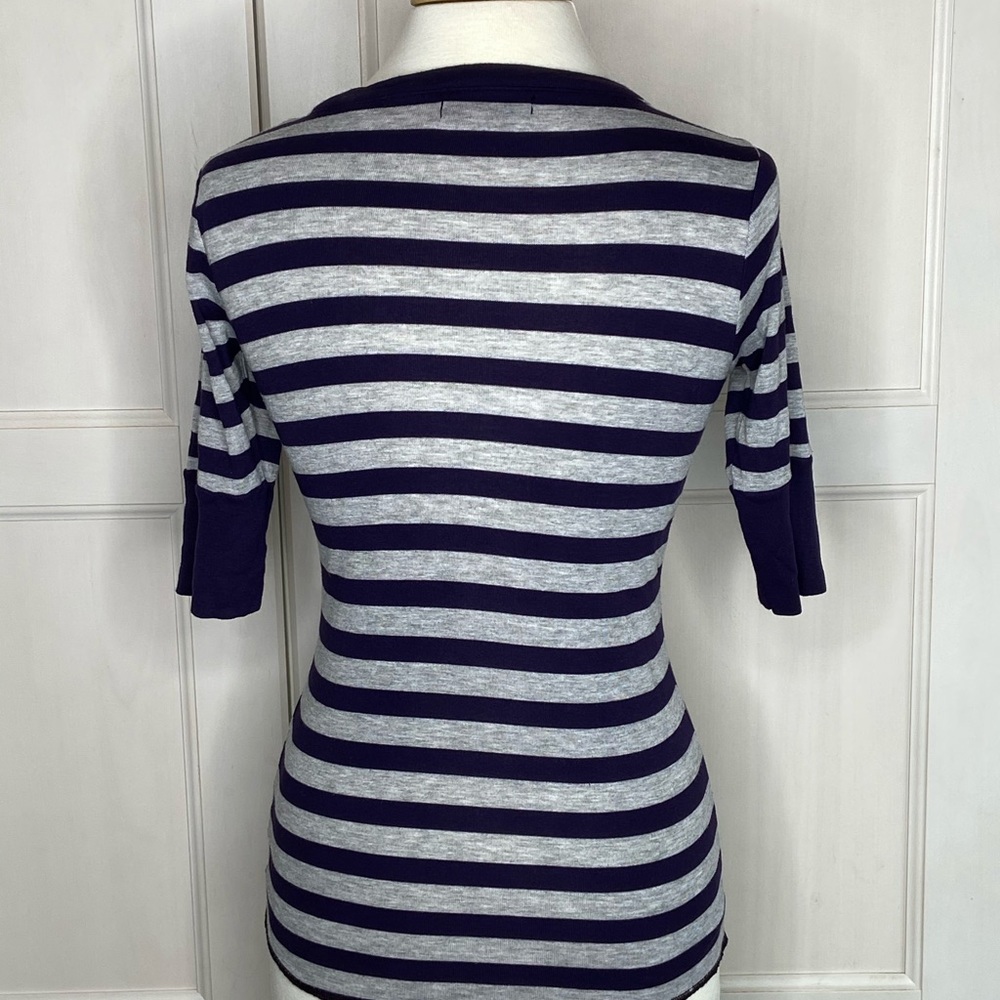 Michael Stars Navy Gray Stripe T shirt - Picture 5 of 7
